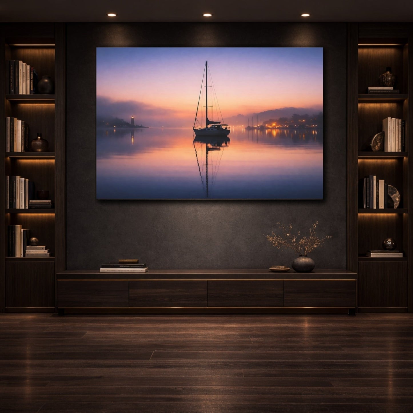 Nature Sailboat Purple Orange Seascape - Canvas Wall Art Print - YesArtYes