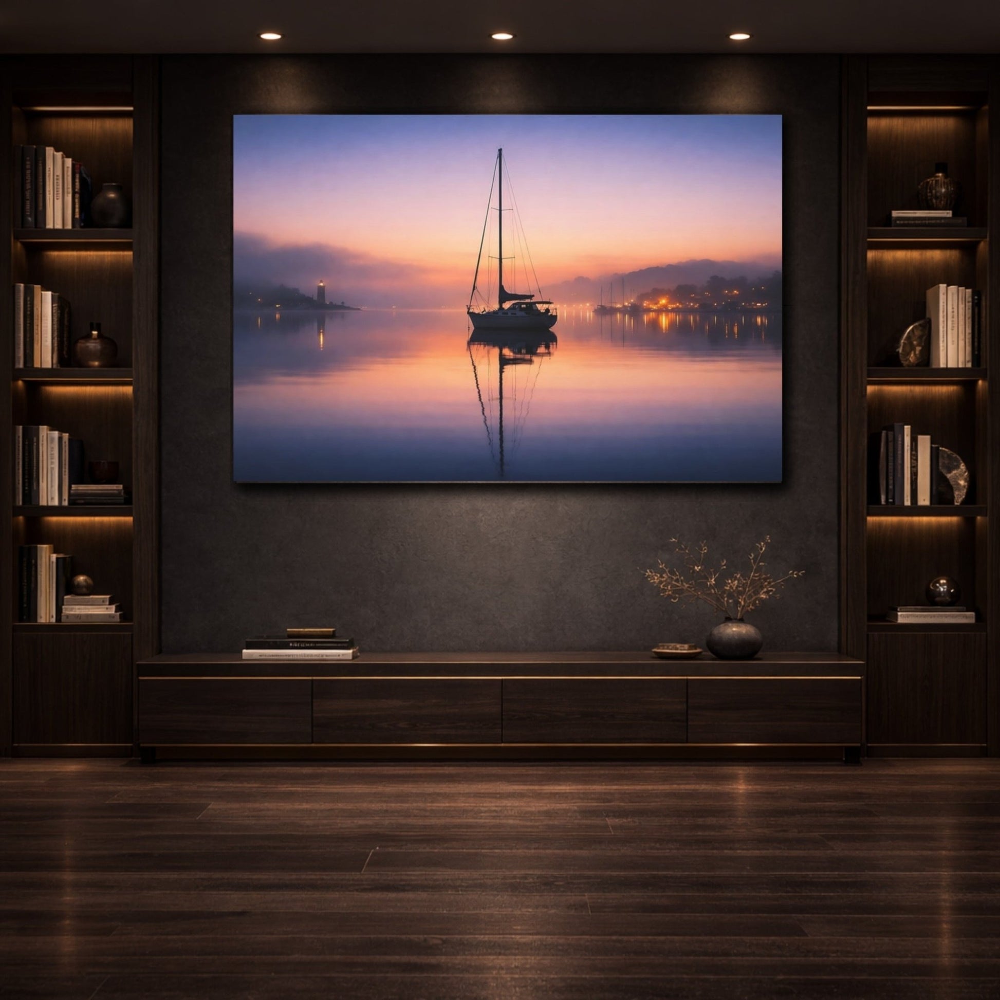 Nature Sailboat Purple Orange Seascape - Canvas Wall Art Print - YesArtYes