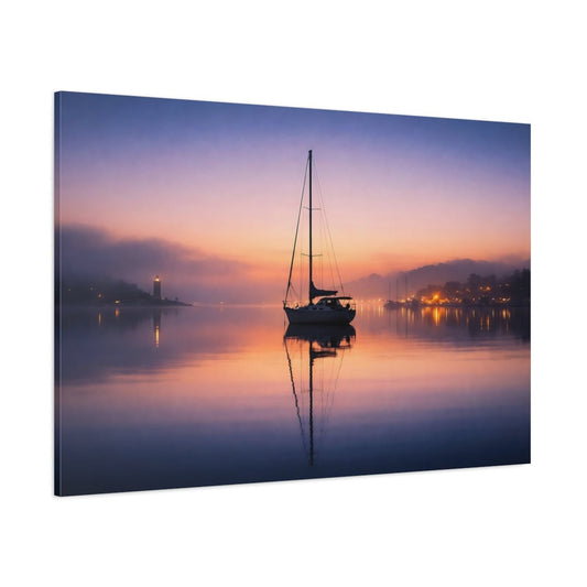 Nature Sailboat Purple Orange Seascape - Canvas Wall Art Print - YesArtYes