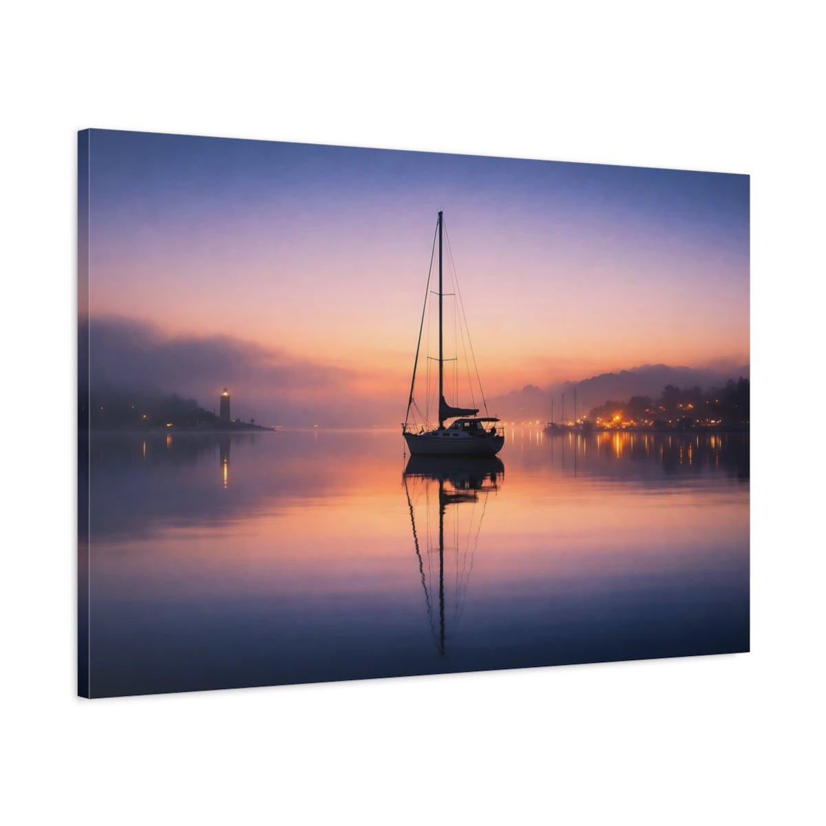 Nature Sailboat Purple Orange Seascape - Canvas Wall Art Print - YesArtYes