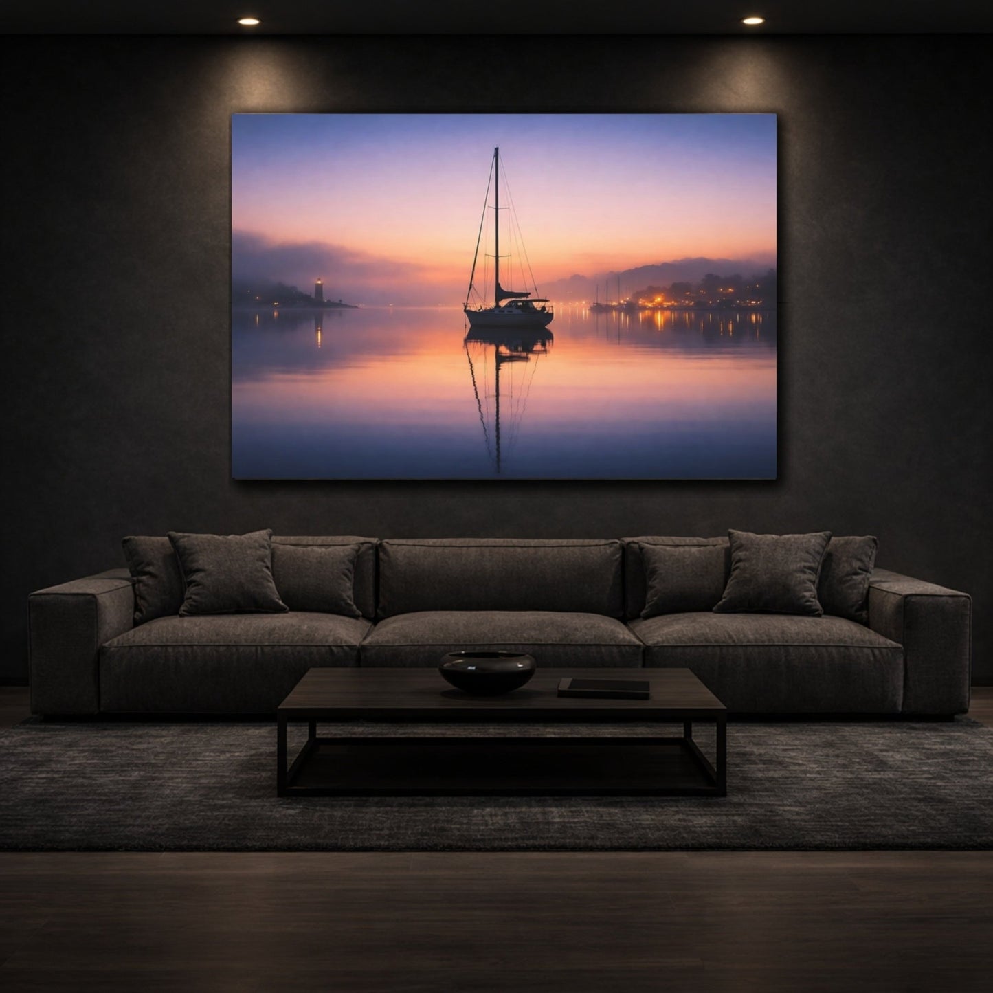 Nature Sailboat Purple Orange Seascape - Canvas Wall Art Print - YesArtYes
