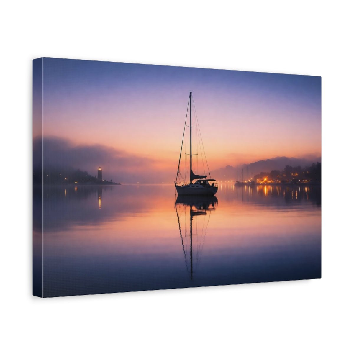 Nature Sailboat Purple Orange Seascape - Canvas Wall Art Print - YesArtYes