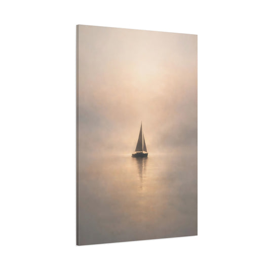 Main Mockup. Nature Sailboat Sailboat Mist shown as stretched canvas wall art