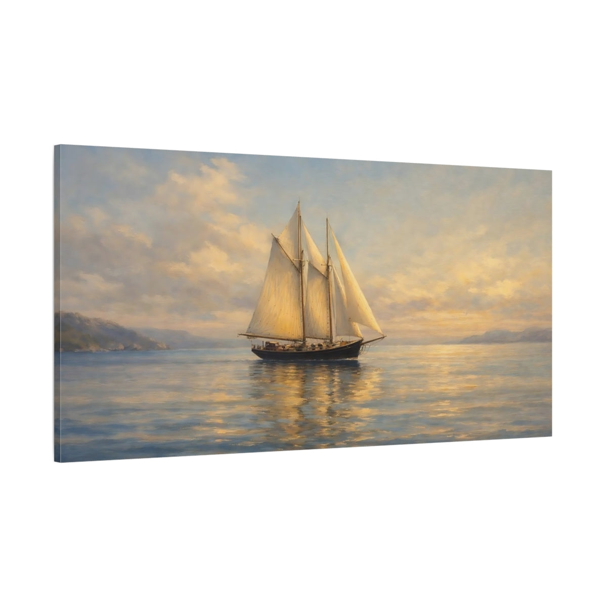 Main Mockup. Nature Sailboat Seascape Sunset shown as stretched canvas wall art