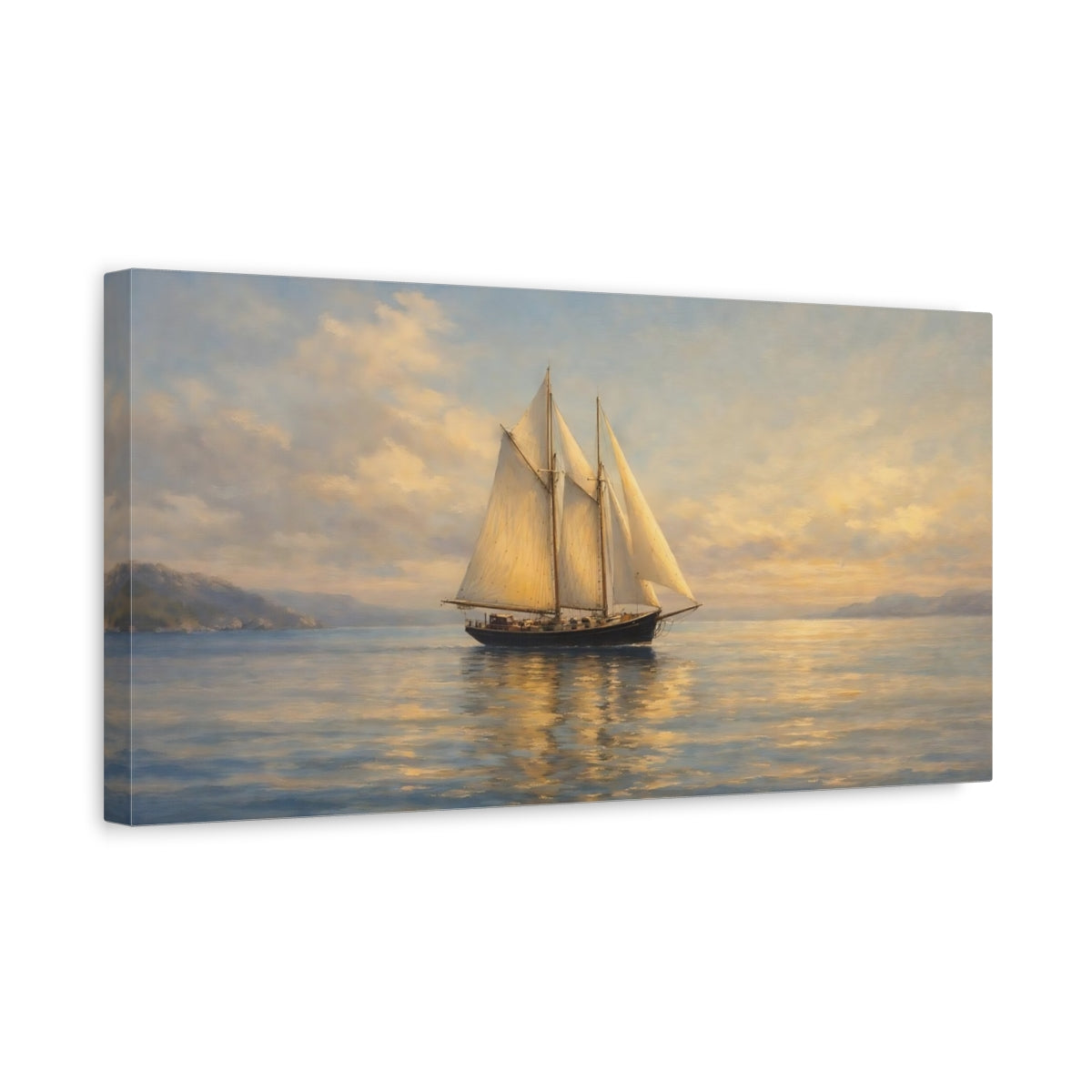 Side Mockup 3. Nature Sailboat Seascape Sunset shown as stretched canvas wall art