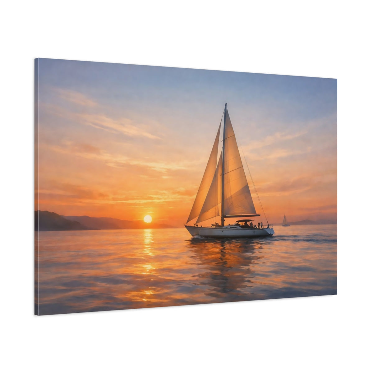 Nature Sailboat Sunset shown as stretched canvas wall art
