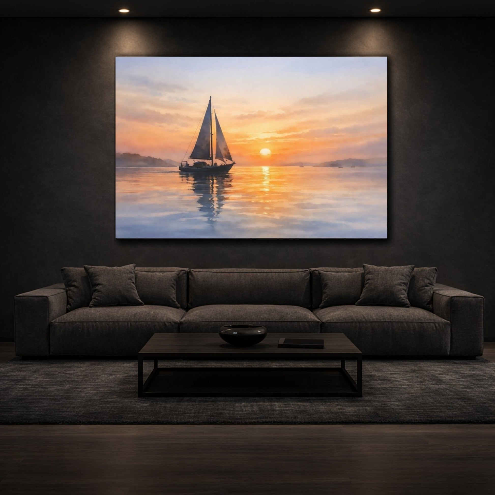 Nature Sailboat Sunset - Canvas Wall Art Print - YesArtYes