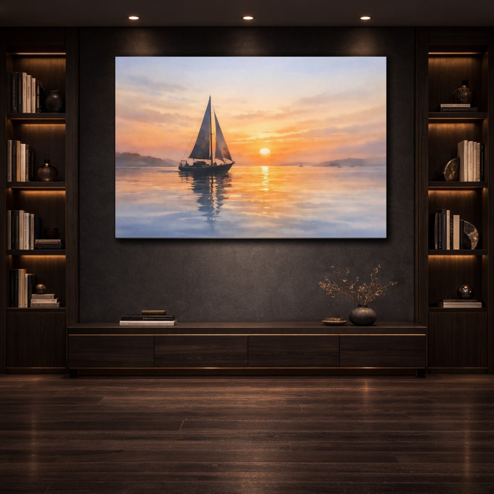 Nature Sailboat Sunset - Canvas Wall Art Print - YesArtYes