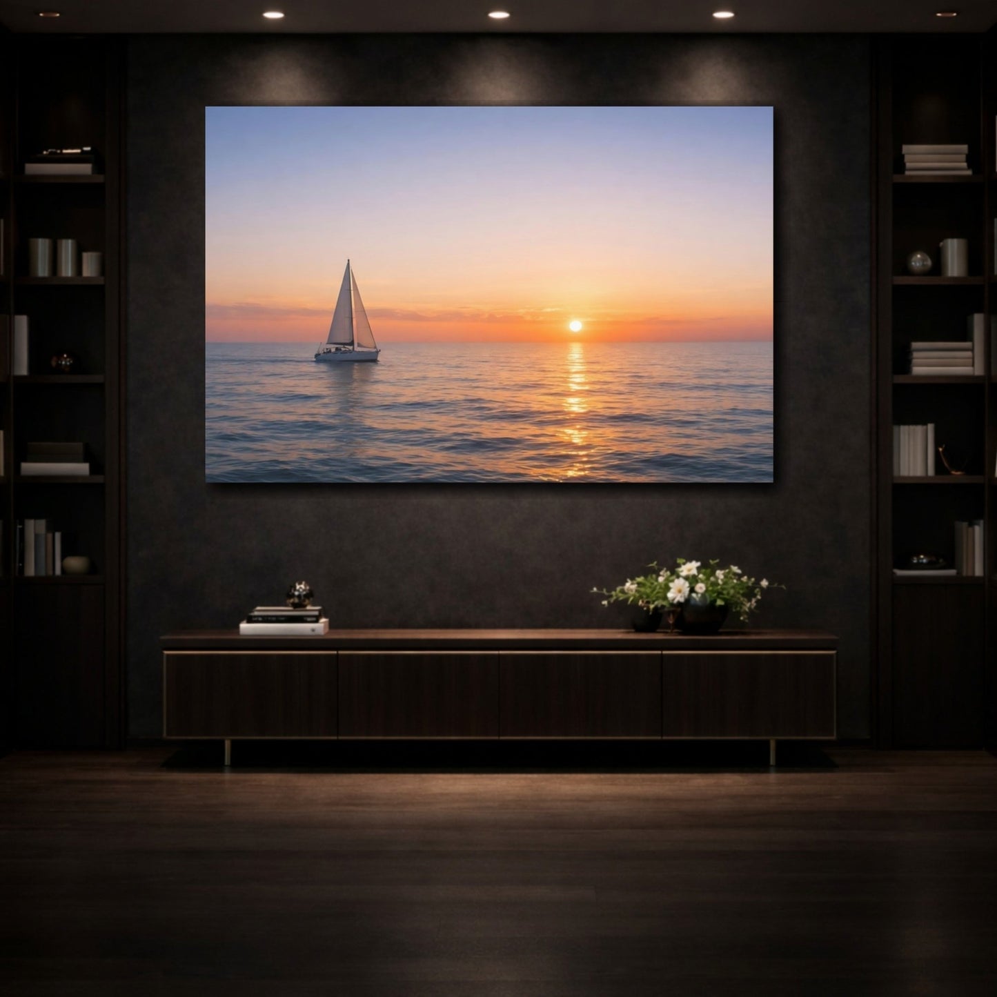 Nature Sailboat Sunset - Canvas Wall Art Print - YesArtYes