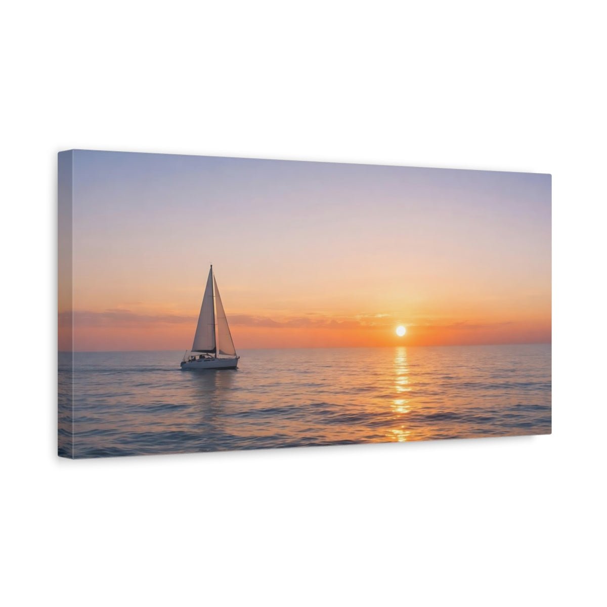 Nature Sailboat Sunset Orange Blue - Canvas Wall Art Print - YesArtYes