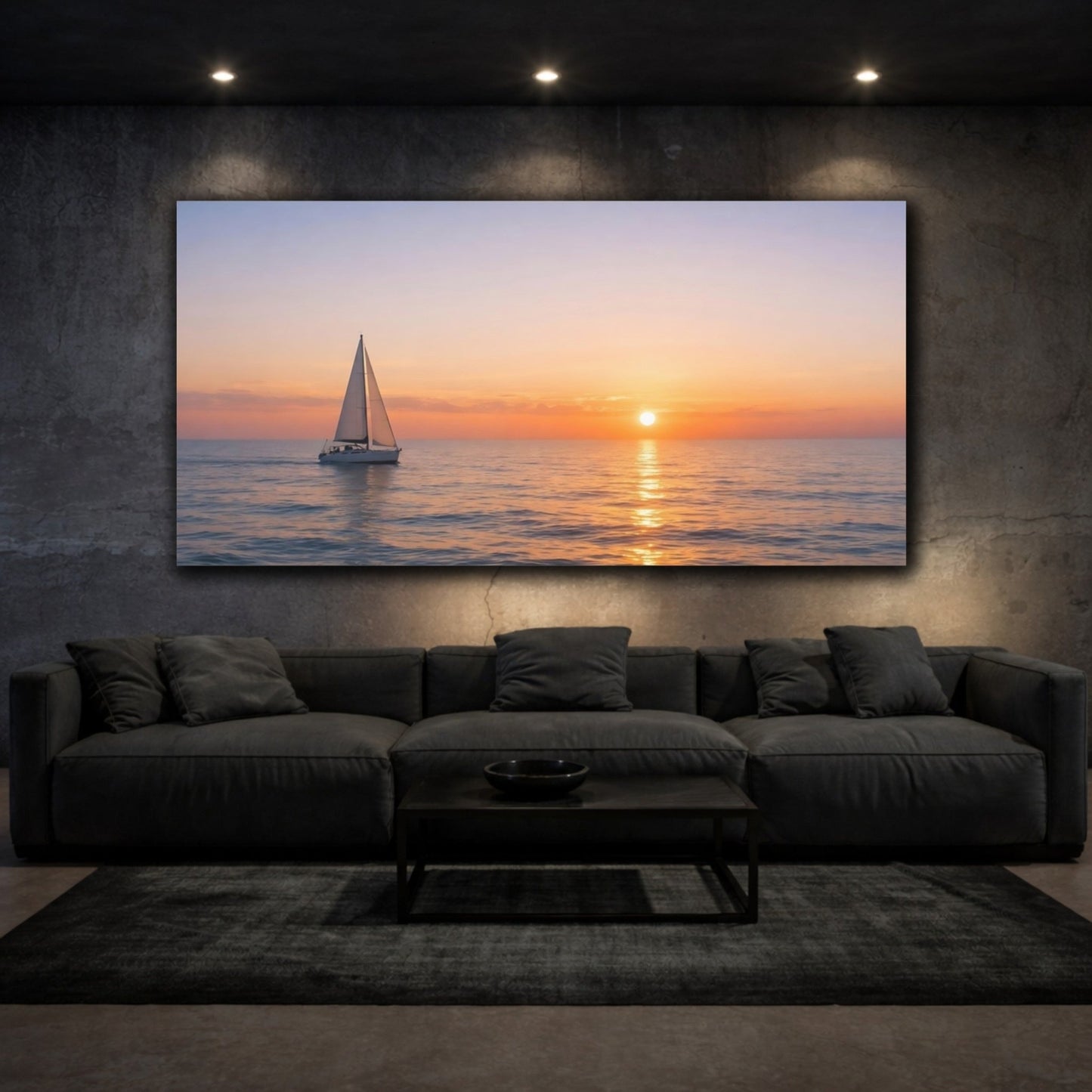 Nature Sailboat Sunset Orange Blue - Canvas Wall Art Print - YesArtYes