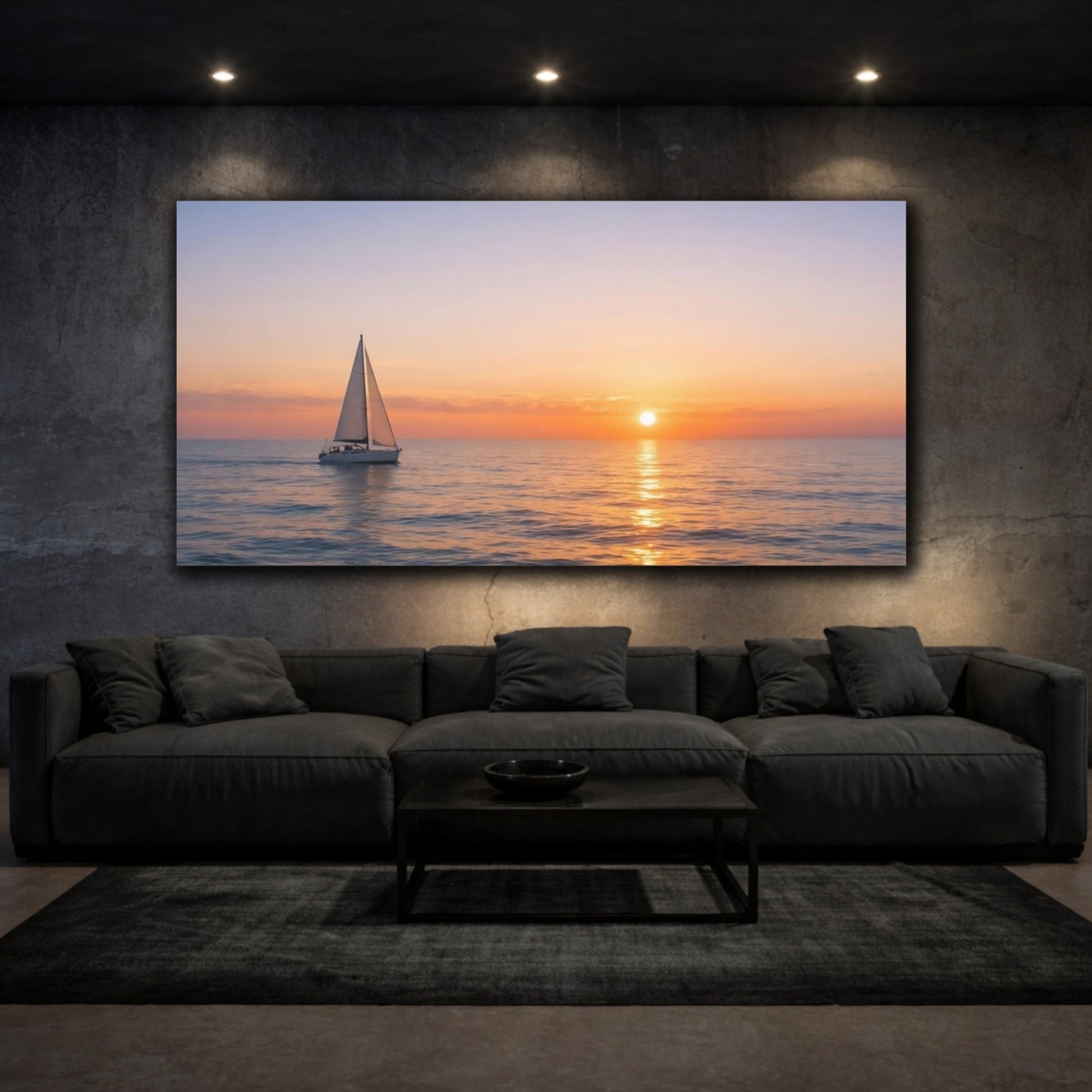 Nature Sailboat Sunset Orange Blue - Canvas Wall Art Print - YesArtYes