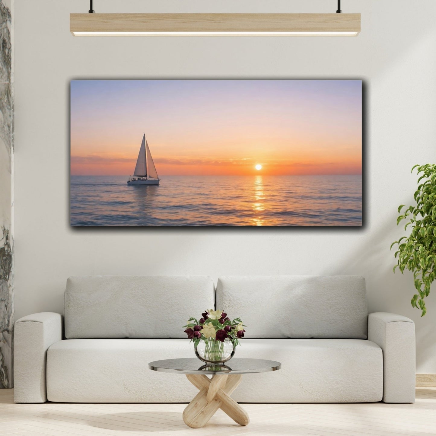 Nature Sailboat Sunset Orange Blue - Canvas Wall Art Print - YesArtYes