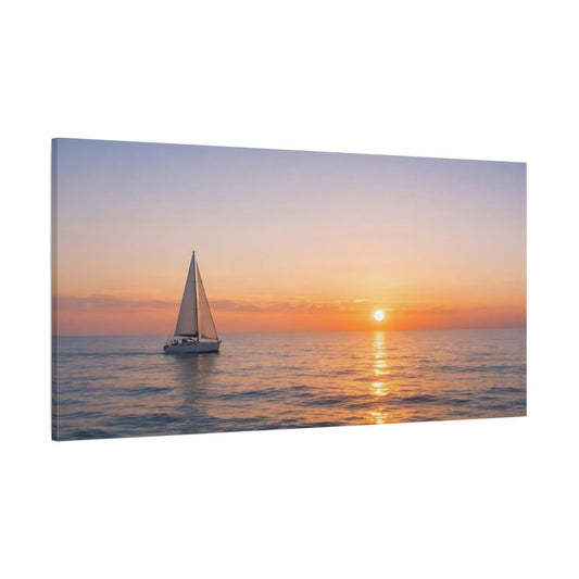 Nature Sailboat Sunset Orange Blue - Canvas Wall Art Print - YesArtYes