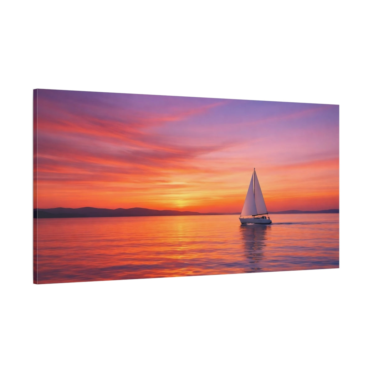 Main Mockup. Nature Sailboat Sunset Sailboat shown as stretched canvas wall art