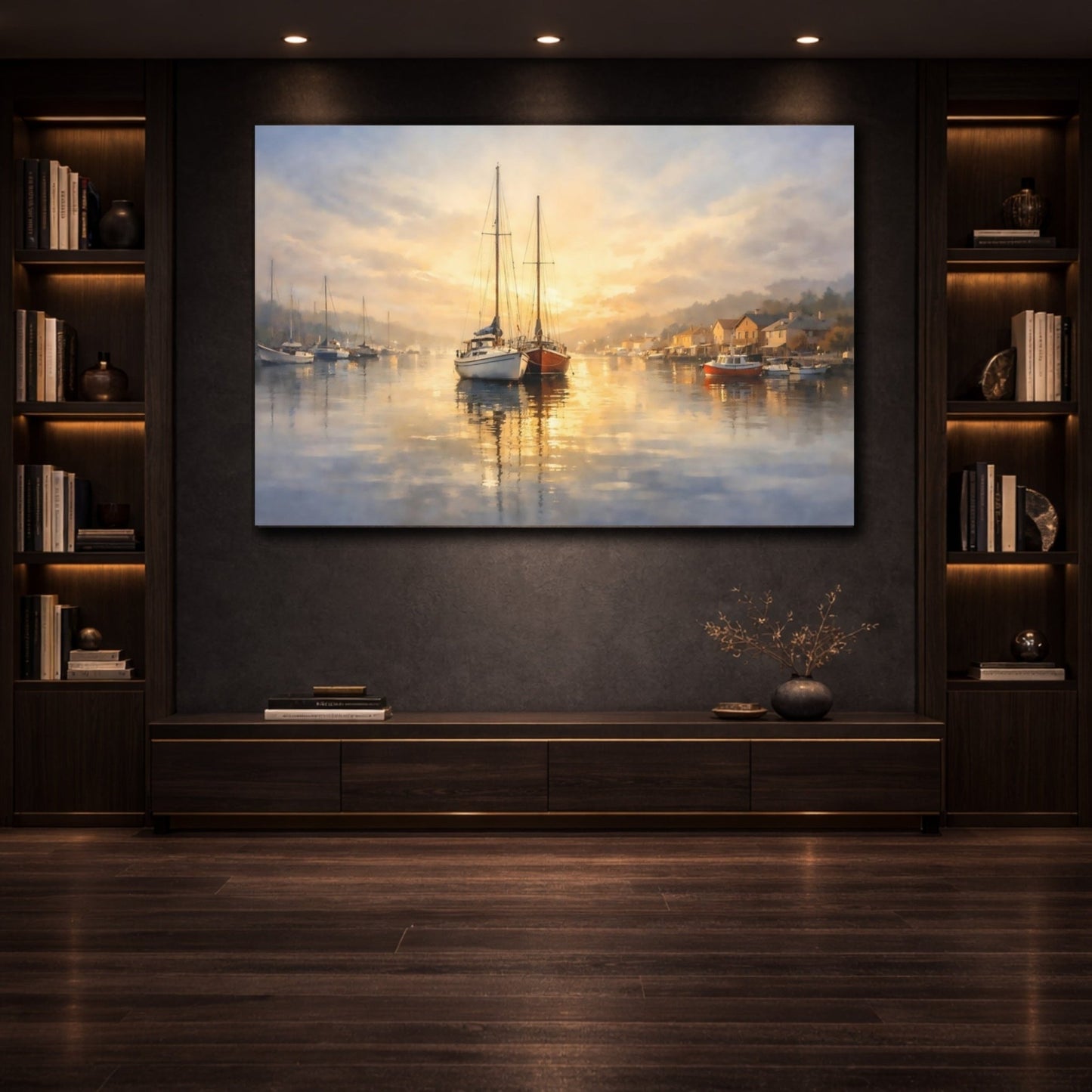 Nature Sailboats Golden Hour Seascape - Canvas Wall Art Print - YesArtYes