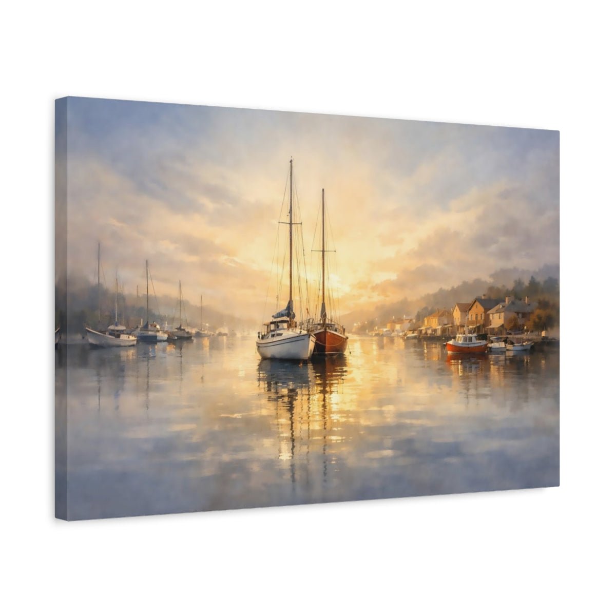 Nature Sailboats Golden Hour Seascape - Canvas Wall Art Print - YesArtYes