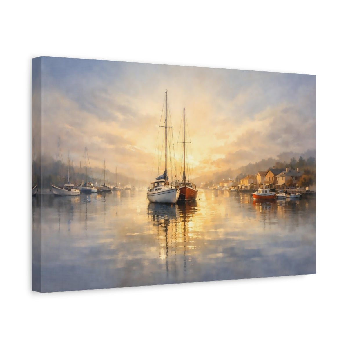 Nature Sailboats Golden Hour Seascape - Canvas Wall Art Print - YesArtYes
