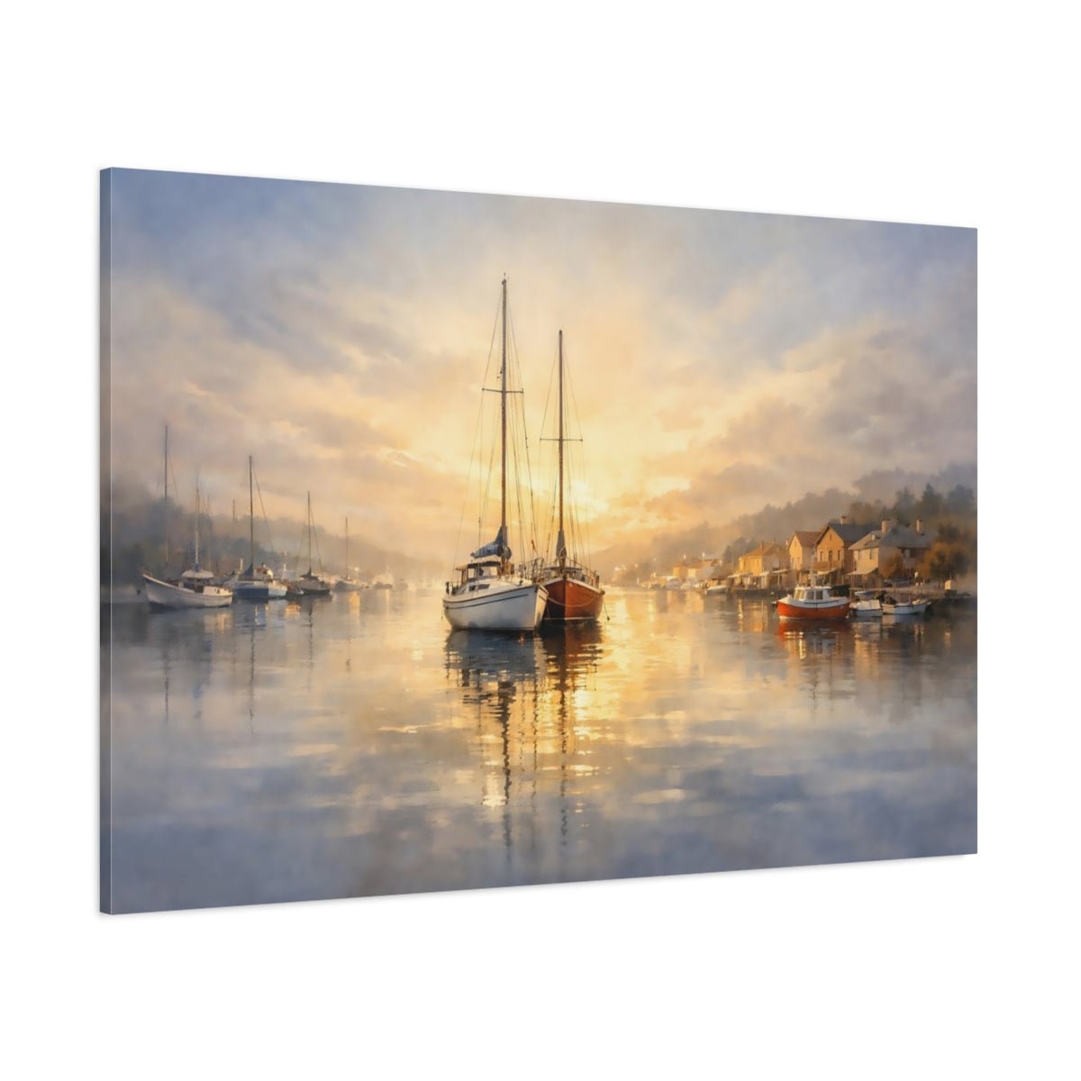 Nature Sailboats Golden Hour Seascape - Canvas Wall Art Print - YesArtYes