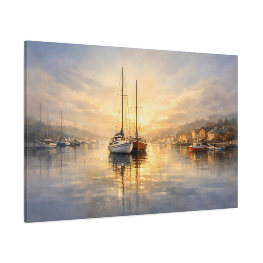 Nature Sailboats Golden Hour Seascape - Canvas Wall Art Print - YesArtYes