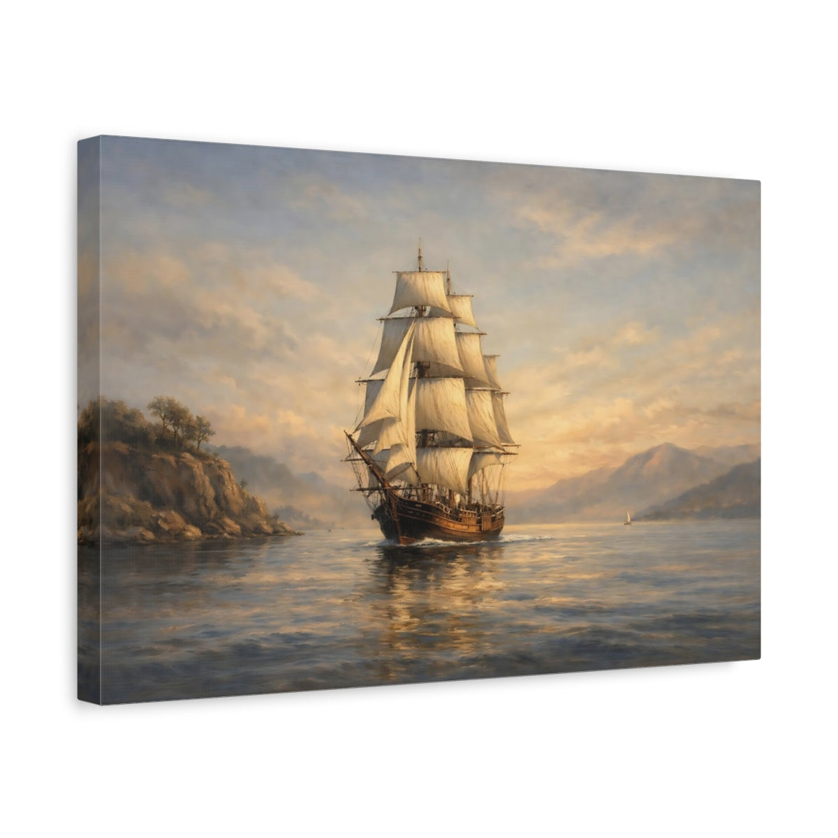 Side Mockup 4. Nature Sailing Ship Coastal Sailing shown as stretched canvas wall art