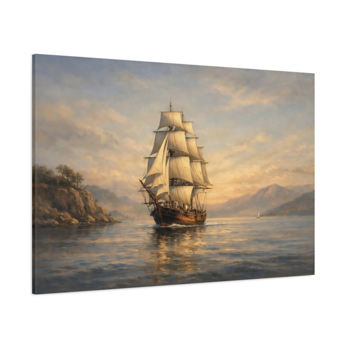 Main Mockup. Nature Sailing Ship Coastal Sailing shown as stretched canvas wall art