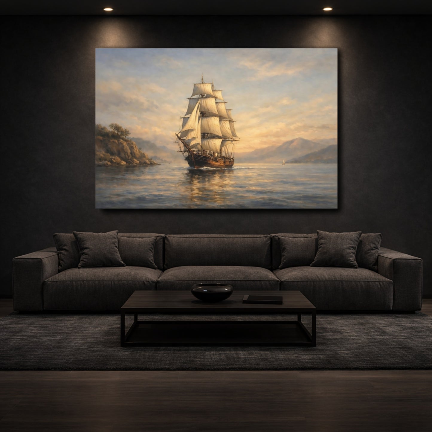 Mockup 2. Nature Sailing Ship Coastal Sailing shown as stretched canvas wall art