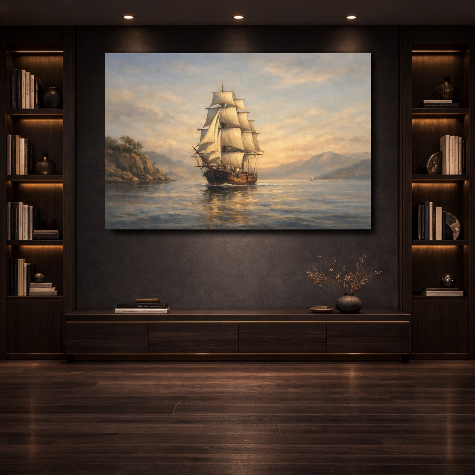 Mockup 3. Nature Sailing Ship Coastal Sailing shown as stretched canvas wall art