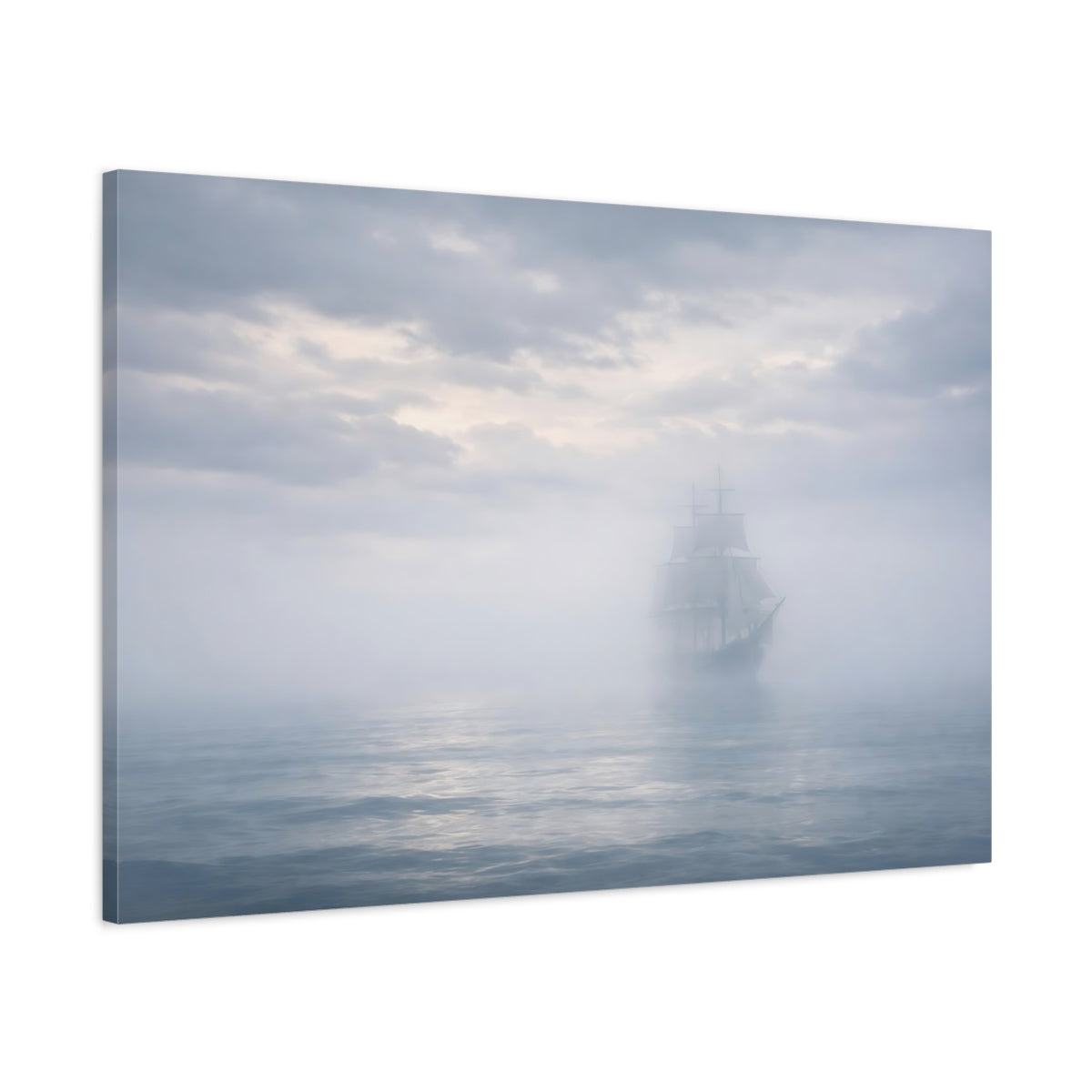 Main Mockup. Nature Sailing Ship Misty Ship shown as stretched canvas wall art