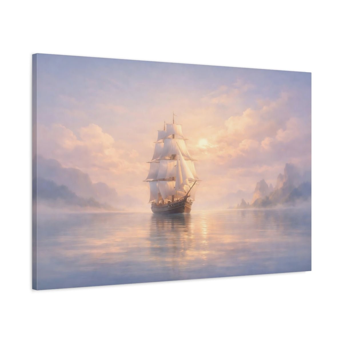Nature Sailing Ship Pastel Nautical Scene - Canvas Wall Art Print - YesArtYes