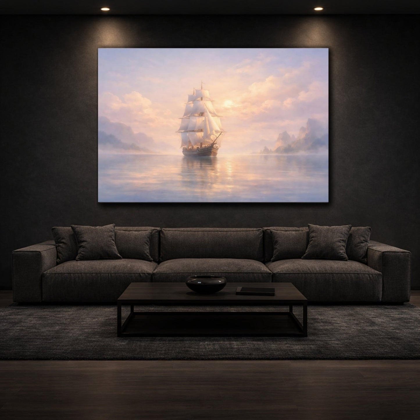 Nature Sailing Ship Pastel Nautical Scene - Canvas Wall Art Print - YesArtYes