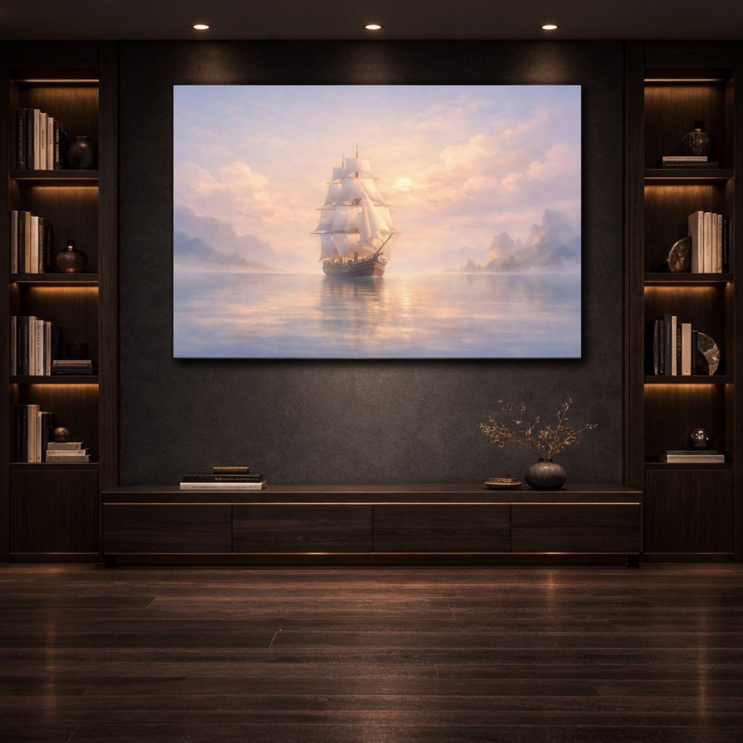Nature Sailing Ship Pastel Nautical Scene - Canvas Wall Art Print - YesArtYes