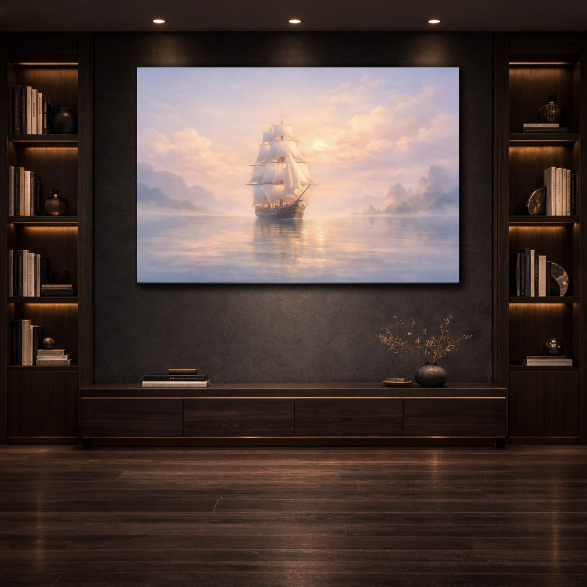 Nature Sailing Ship Pastel Nautical Scene - Canvas Wall Art Print - YesArtYes