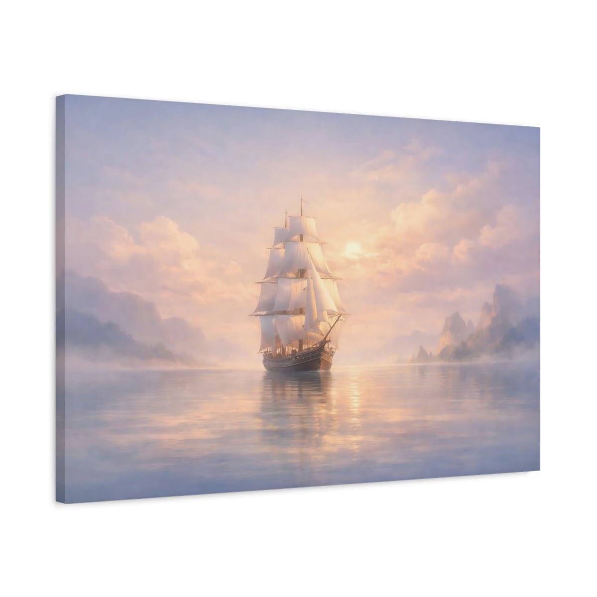 Nature Sailing Ship Pastel Nautical Scene - Canvas Wall Art Print - YesArtYes