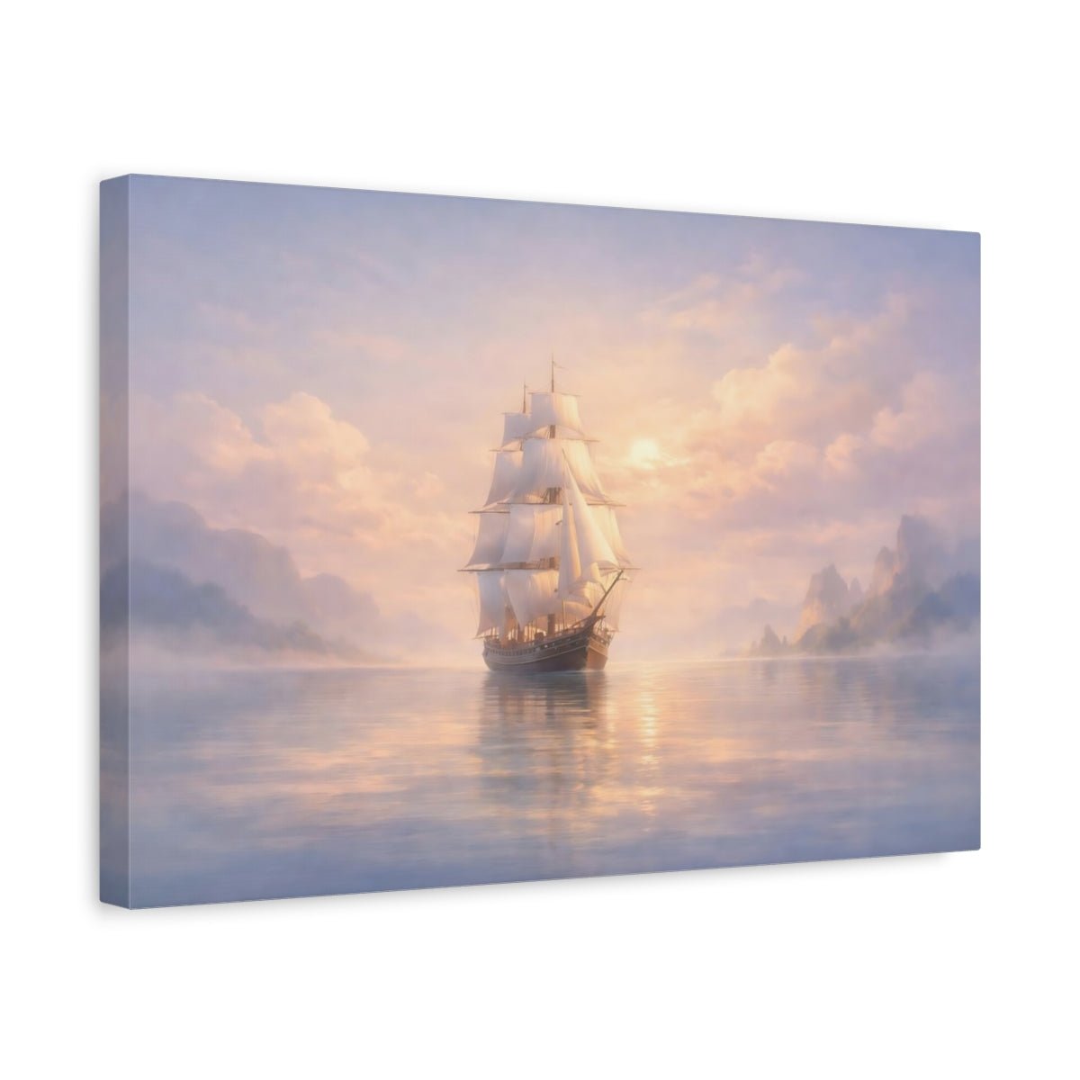 Nature Sailing Ship Pastel Nautical Scene - Canvas Wall Art Print - YesArtYes