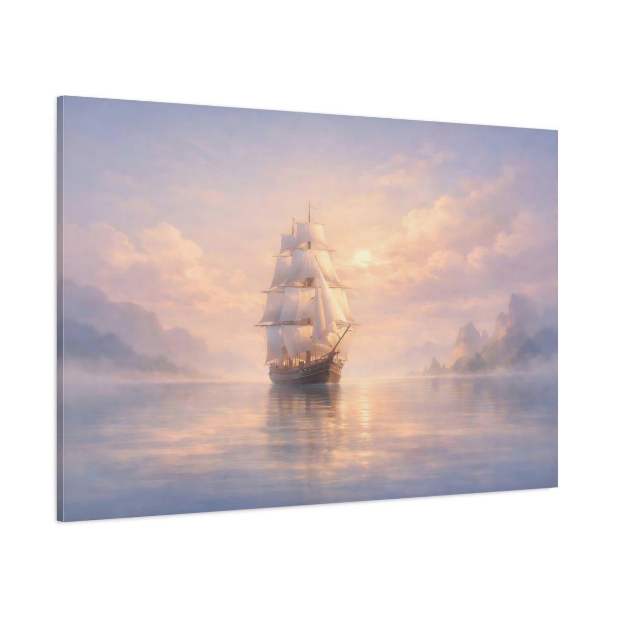 Nature Sailing Ship Pastel Nautical Scene - Canvas Wall Art Print - YesArtYes