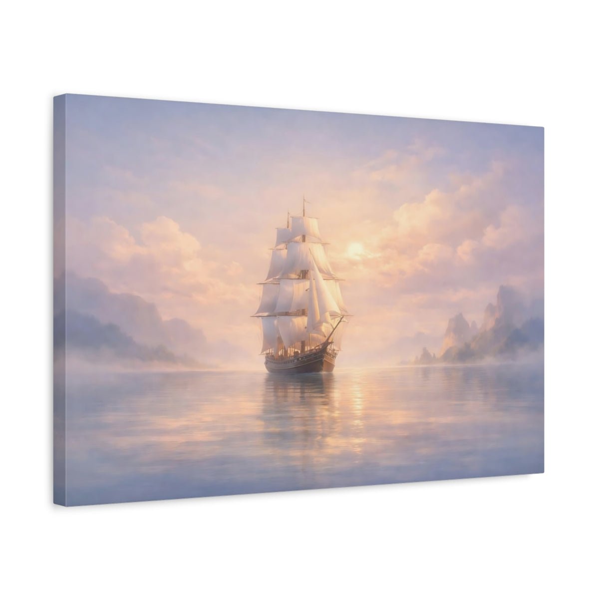 Nature Sailing Ship Pastel Nautical Scene - Canvas Wall Art Print - YesArtYes