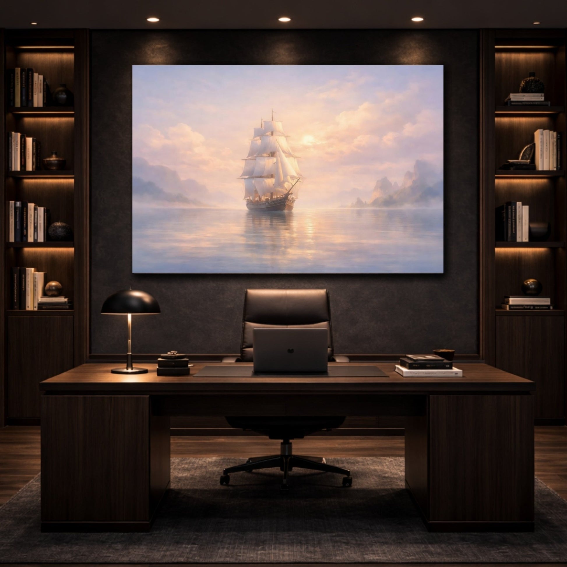 Nature Sailing Ship Pastel Nautical Scene - Canvas Wall Art Print - YesArtYes