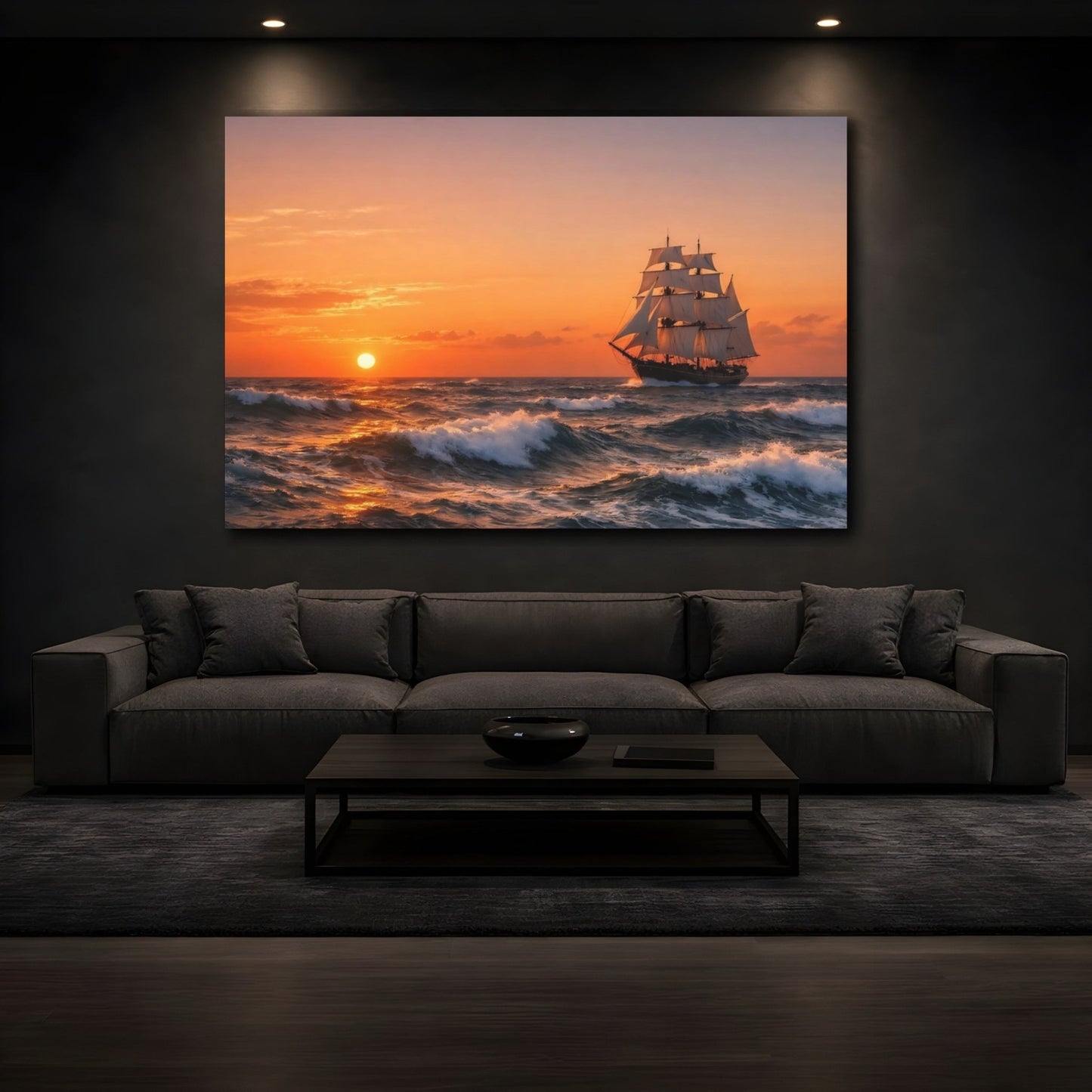 Nature Sailing Ship Sunset - Canvas Wall Art Print - YesArtYes