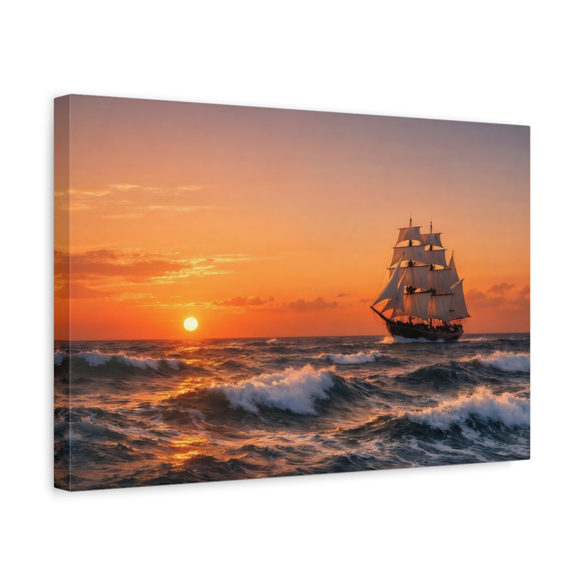 Side Mockup 4. Nature Sailing Ship Sailing Ship Sunset shown as stretched canvas wall art