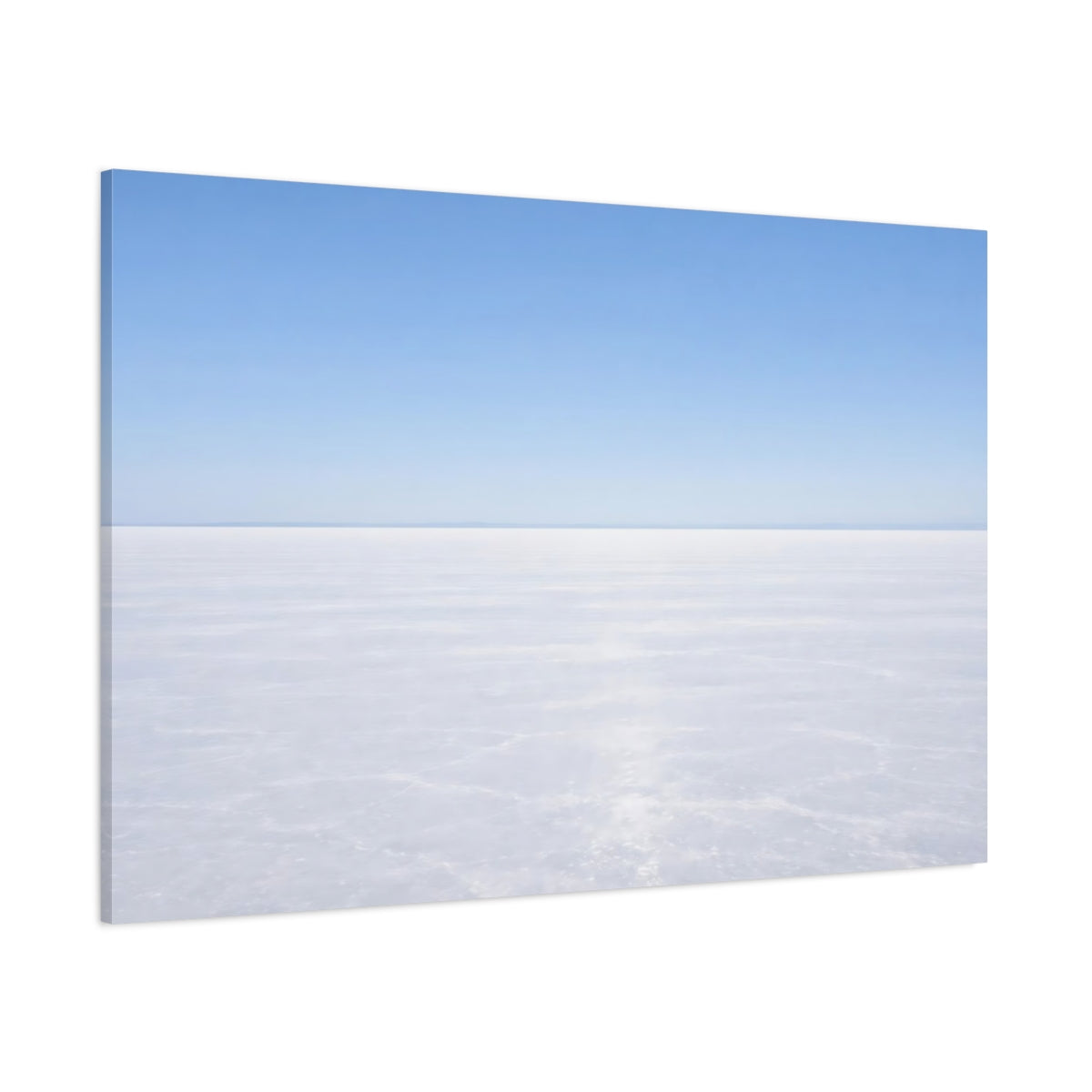 Side Mockup 1. Nature Salt Flat Blue And White Landscape shown as stretched canvas wall art