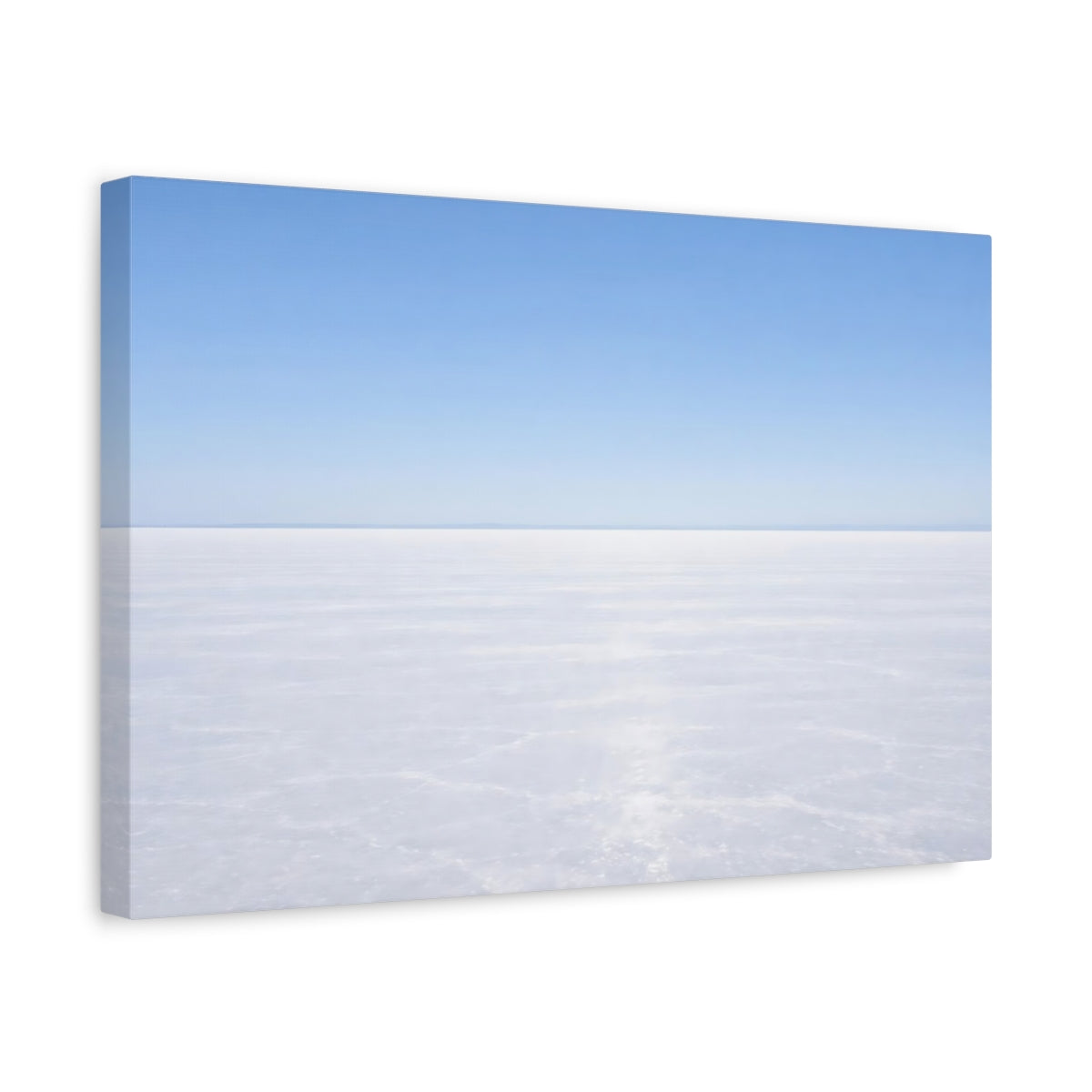 Side Mockup 4. Nature Salt Flat Blue And White Landscape shown as stretched canvas wall art