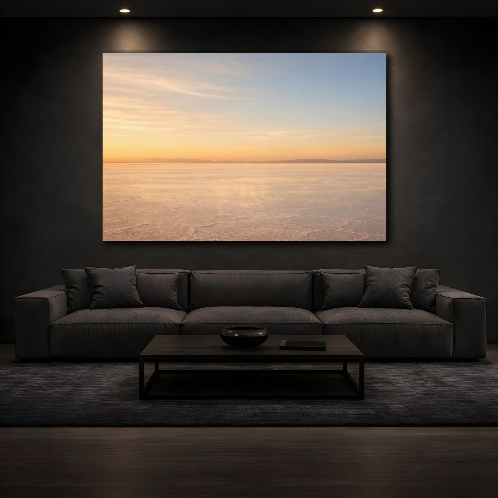 Nature Salt Flat Orange Blue Landscape - Canvas Wall Art Print - YesArtYes