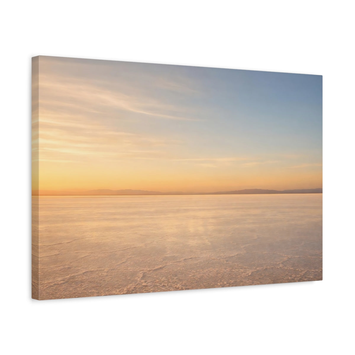 Side Mockup 3. Nature Salt Flat Orange Blue Landscape shown as stretched canvas wall art