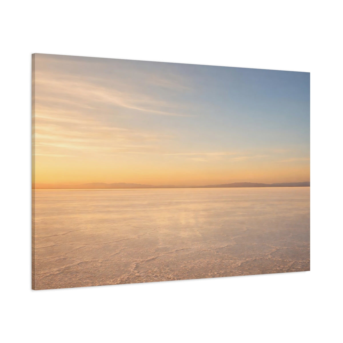 Side Mockup 1. Nature Salt Flat Orange Blue Landscape shown as stretched canvas wall art