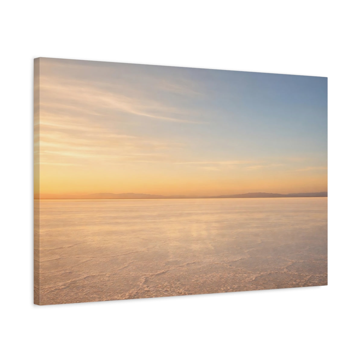 Side Mockup 2. Nature Salt Flat Orange Blue Landscape shown as stretched canvas wall art
