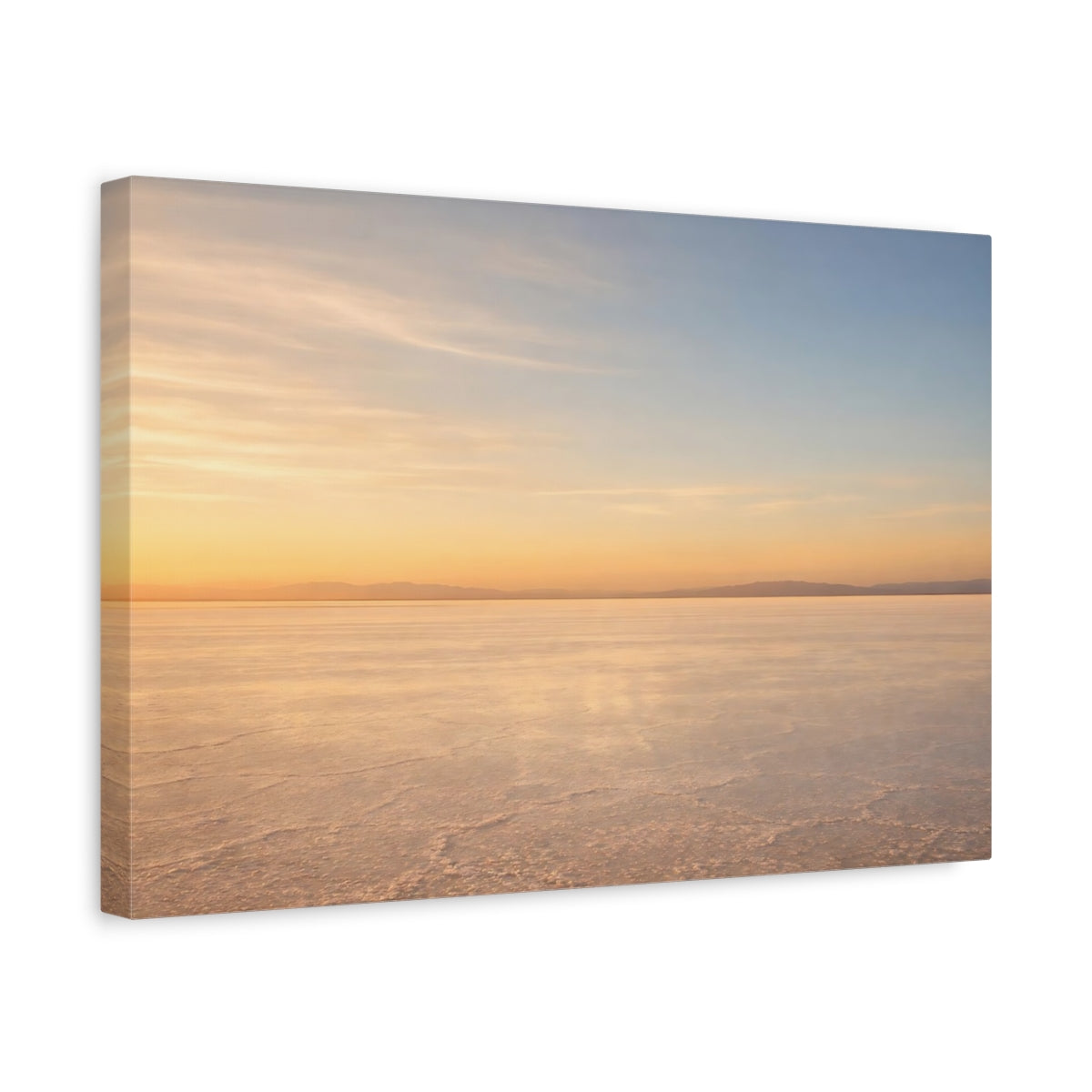 Side Mockup 4. Nature Salt Flat Orange Blue Landscape shown as stretched canvas wall art
