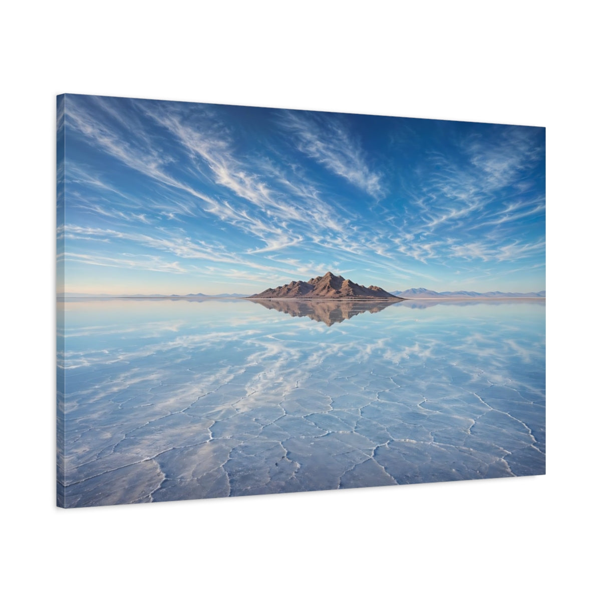 Main Mockup. Nature Salt Flats Blue Landscape shown as stretched canvas wall art