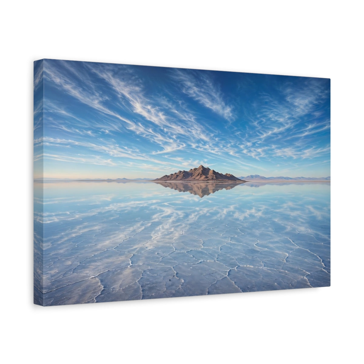 Side Mockup 4. Nature Salt Flats Blue Landscape shown as stretched canvas wall art