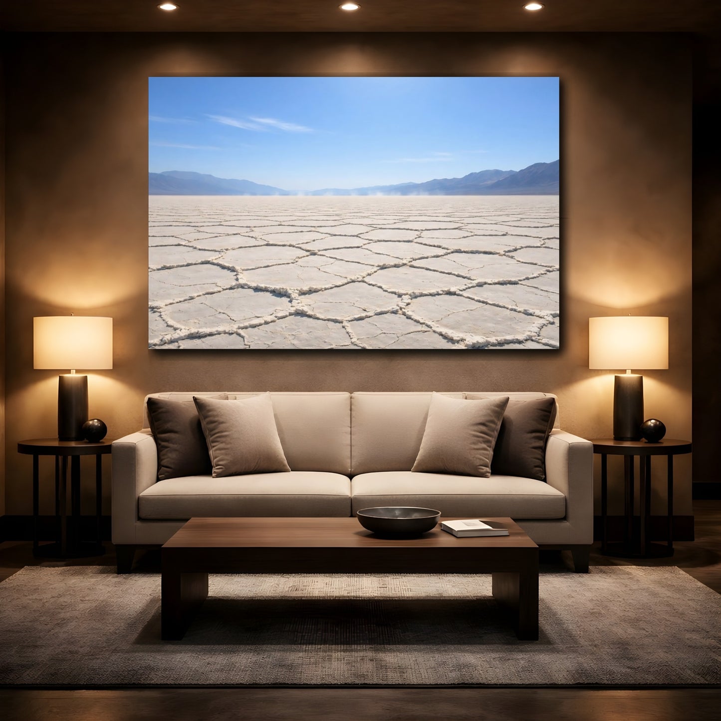 Mockup 2. Nature Salt Flats Salt Flats Landscape shown as stretched canvas wall art